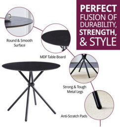Hallowood Furniture Cullompton Small Round Dining Table (0.9M) With Black Top And Black Metal Legs - thumbnail 2