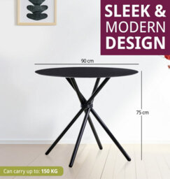 Hallowood Furniture Cullompton Small Round Dining Table (0.9M) With Black Top And Black Metal Legs - thumbnail 3