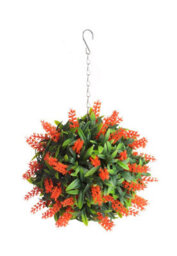 Pair Of Best Artificial 24Cm Orange Lush Lavender Hanging Basket Flower Topiary Ball - Weather & Fade Resistant - thumbnail 2