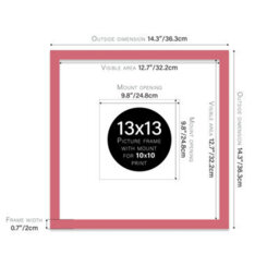 "13X13"" Pink Picture Frame - 13X13"" Square Frame With 10X10"" Mount For 13X13""/10X10"" Pictures Moderrn Style Thin Edge, 1 Pack" - thumbnail 2