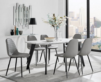 Furniturebox Andria Black Leg Marble Effect Dining Table And  6 Grey Corona Black Leg Chairs - image 1