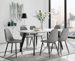 Furniturebox Andria Black Leg Marble Effect Dining Table And  6 Grey Corona Black Leg Chairs - thumbnail 1