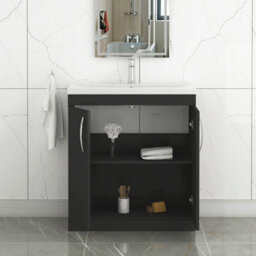 Royal Bathrooms Turin 800mm Matt Black Floor Standing Vanity Unit 2 Door With Mid-Edge Basin - thumbnail 5