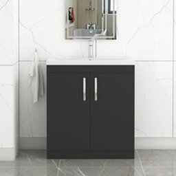 Royal Bathrooms Turin 800mm Matt Black Floor Standing Vanity Unit 2 Door With Mid-Edge Basin - thumbnail 1