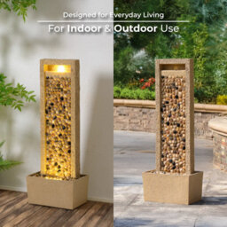 Teamson Home Garden Outdoor Water Feature, Tall Waterfall Water Fountain, With Warm Led Lights, Layered Rock Design, River Rock - thumbnail 7