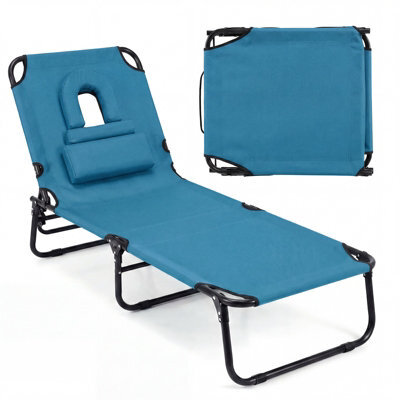 Gainoom Folding Beach Blue Sun Lounger Adjustable Face Down Tanning Chair Portable Outdoor Sunbathing Recliner - image 1