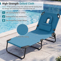 Gainoom Folding Beach Blue Sun Lounger Adjustable Face Down Tanning Chair Portable Outdoor Sunbathing Recliner - thumbnail 8