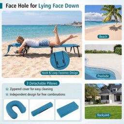 Gainoom Folding Beach Blue Sun Lounger Adjustable Face Down Tanning Chair Portable Outdoor Sunbathing Recliner - thumbnail 4