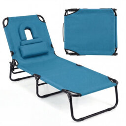 Gainoom Folding Beach Blue Sun Lounger Adjustable Face Down Tanning Chair Portable Outdoor Sunbathing Recliner - thumbnail 1