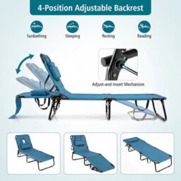 Gainoom Folding Beach Blue Sun Lounger Adjustable Face Down Tanning Chair Portable Outdoor Sunbathing Recliner - thumbnail 6