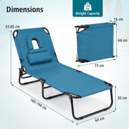 Gainoom Folding Beach Blue Sun Lounger Adjustable Face Down Tanning Chair Portable Outdoor Sunbathing Recliner - thumbnail 2