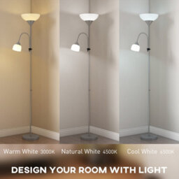 Wyld Haus Nokave Metal Silver Led Uplighter Floor Lamp With Adjustable Gooseneck And Colour Temperature Options - thumbnail 4