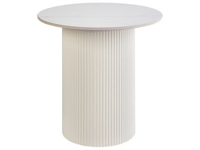 Wyld And Coco Noble Living Side Table Round 50Cm Beige Sintered Stone Top Ribbed Metal Base - image 1