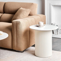 Wyld And Coco Noble Living Side Table Round 50Cm Beige Sintered Stone Top Ribbed Metal Base - thumbnail 2