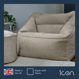 icon Natalia Chenille Adults Bean Bag Armchair And Pouffe, Ready Filled Large Beanbag And Footstool Natural Beige - thumbnail 3