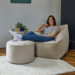 icon Natalia Chenille Adults Bean Bag Armchair And Pouffe, Ready Filled Large Beanbag And Footstool Natural Beige - thumbnail 2
