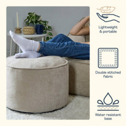 icon Natalia Chenille Adults Bean Bag Armchair And Pouffe, Ready Filled Large Beanbag And Footstool Natural Beige - thumbnail 4