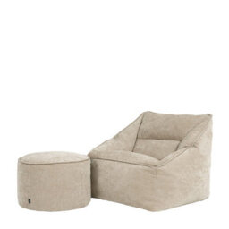 icon Natalia Chenille Adults Bean Bag Armchair And Pouffe, Ready Filled Large Beanbag And Footstool Natural Beige - thumbnail 1