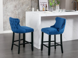 HomeTouch Set Of 6 Blue Velvet Upholstered Bar Stools With Wood Legs - thumbnail 4
