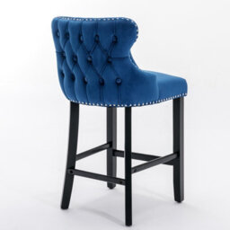 HomeTouch Set Of 6 Blue Velvet Upholstered Bar Stools With Wood Legs - thumbnail 7