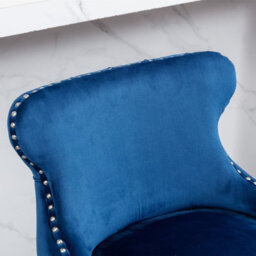 HomeTouch Set Of 6 Blue Velvet Upholstered Bar Stools With Wood Legs - thumbnail 5