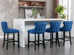 HomeTouch Set Of 6 Blue Velvet Upholstered Bar Stools With Wood Legs - thumbnail 2