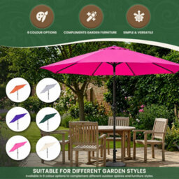 Garden Market Place The Garden Marketplace Garden Parasol 2.7M With Tilt And Crank Handle, Polyester Canopy And 38mm Aluminium Pole Pink - thumbnail 6