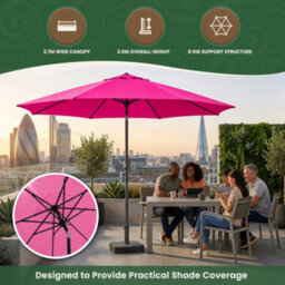 Garden Market Place The Garden Marketplace Garden Parasol 2.7M With Tilt And Crank Handle, Polyester Canopy And 38mm Aluminium Pole Pink - thumbnail 7