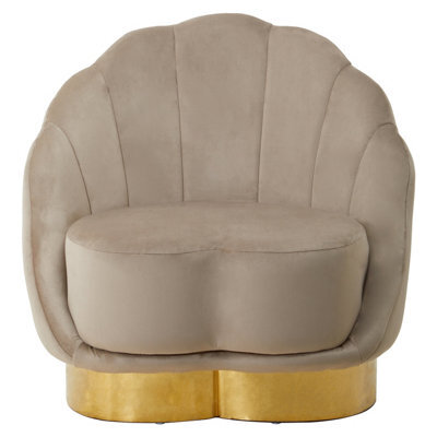 Orsina Mink Velvet Accent Chair, Mink Velvet Upholstery With Scalloped Shell Design, Gold Finish Curved Base - image 1