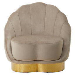 Orsina Mink Velvet Accent Chair, Mink Velvet Upholstery With Scalloped Shell Design, Gold Finish Curved Base - thumbnail 1