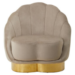 Orsina Mink Velvet Accent Chair, Mink Velvet Upholstery With Scalloped Shell Design, Gold Finish Curved Base - thumbnail 5