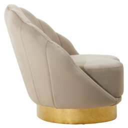 Orsina Mink Velvet Accent Chair, Mink Velvet Upholstery With Scalloped Shell Design, Gold Finish Curved Base - thumbnail 3