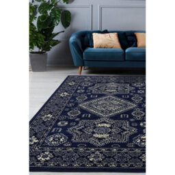 Melrose Colorama Medallion Pattern Navy Blue Traditional Medium Indoor Area Rug 120/170Cm