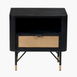 Pacific Lifestyle Fiji Black Acacia Wood And Natural Rattan Bedside Table With Drawer - thumbnail 3