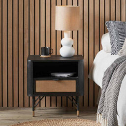 Pacific Lifestyle Fiji Black Acacia Wood And Natural Rattan Bedside Table With Drawer - thumbnail 1
