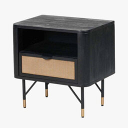 Pacific Lifestyle Fiji Black Acacia Wood And Natural Rattan Bedside Table With Drawer - thumbnail 4