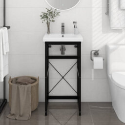 Berkfield Bathroom Washbasin Frame Black 40X38X83 Cm Iron - thumbnail 1