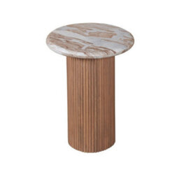 Buttercup Farm Ashford Pedestal Side Table - Natural Marble And Wood - L40 X W40 X H55 Cm - Brown
