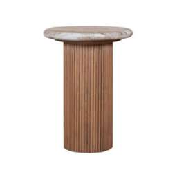 Buttercup Farm Ashford Pedestal Side Table - Natural Marble And Wood - L40 X W40 X H55 Cm - Brown - thumbnail 3