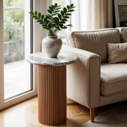Buttercup Farm Ashford Pedestal Side Table - Natural Marble And Wood - L40 X W40 X H55 Cm - Brown - thumbnail 4