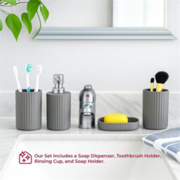 Grey Bathroom Accessories Set 4 Piece Soap Dispenser, 2 Tumblers And Soap Dish - thumbnail 5
