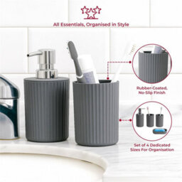 Grey Bathroom Accessories Set 4 Piece Soap Dispenser, 2 Tumblers And Soap Dish - thumbnail 3