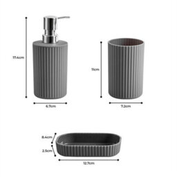 Grey Bathroom Accessories Set 4 Piece Soap Dispenser, 2 Tumblers And Soap Dish - thumbnail 2