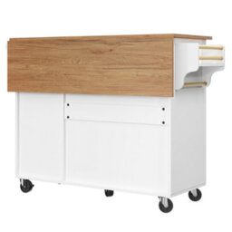 Abrihome White Multifunctional Kitchen Island Cabinet With Removable Serving Trolley, Vintage Buffet Sideboard With Storage Space - thumbnail 9