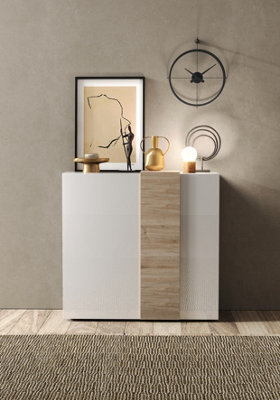 FurniComp LTD Furnicomp Seville 2 Door White Gloss And Cadiz Oak Tall Sideboard/highboard - image 1