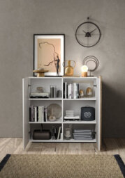 FurniComp LTD Furnicomp Seville 2 Door White Gloss And Cadiz Oak Tall Sideboard/highboard - thumbnail 2