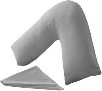 Homes & Linen Orthopaedic V-Shaped Pillow Extra Cushioning Support For Head, Neck & Back (Grey, V-Pillow With Cover