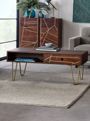 Worcester Dark Gold Rectangular Coffee Table With Drawer - image 1