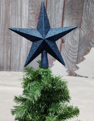 Premier Decorations Limited Deep Blue Christmas Tree Star Topper Plastic Blue Glitter Tree Decoration 20Cm - image 1