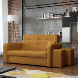 Viva Home Ii Sofa Bed With Two Ottomans For Living Room Chipboard Metal Legs Sleeping Function 158 Cm Mustard Right - thumbnail 1